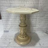 Octagonal Stone Top w/ Cherub Figural Base SIDE TABLE Ivory 15x19