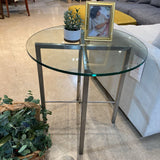 Room & Board Round Glass Top Side Table with Metal Base SIDE TABLE Silver 27w27d26h