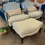 Walter E Smithe 2pc Fine Upholstered Stripe French Provincial w/ Lumbar PIllow - Includes Ottoman CHAIR 34Wx37Dx36H