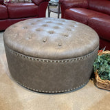 Vegan Leather Tufted w/ Tack Head Trim OTTOMANS Grey 38Wx17H