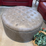 Vegan Leather Tufted w/ Tack Head Trim OTTOMANS Grey 38Wx17H