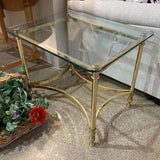 Antique French Brass Table w/ Glass Top END/SIDE TABLE 22w27d22h