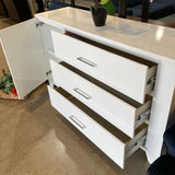 Lacquer Finish 3-Drawer w/ Side Cabinet DRESSERS/CHESTS White 62Wx17Dx35H