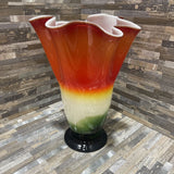 Tri-Color Art Glass Ruffle Edge Vase ACCESSORIES 8Wx11H