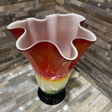 Tri-Color Art Glass Ruffle Edge Vase ACCESSORIES 8Wx11H