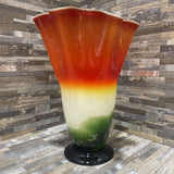 Tri-Color Art Glass Ruffle Edge Vase ACCESSORIES 8Wx11H