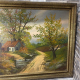 Antique Scenic Painting on Board Signed FEK ART WORK 29Wx24H