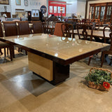 MCM Custom Wood & Glass Top w/ 2 Leaves DINING TABLE 76w44d30h