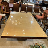 MCM Custom Wood & Glass Top w/ 2 Leaves DINING TABLE 76w44d30h