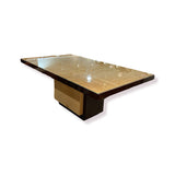 MCM Custom Wood & Glass Top w/ 2 Leaves DINING TABLE 76w44d30h