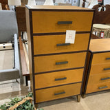 West Elm Tall Boy Leather Wrapped 5-Drawer DRESSERS/CHESTS Atelier Mustard 28w20d54h