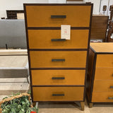 West Elm Tall Boy Leather Wrapped 5-Drawer DRESSERS/CHESTS Atelier Mustard 28w20d54h