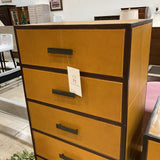 West Elm Tall Boy Leather Wrapped 5-Drawer DRESSERS/CHESTS Atelier Mustard 28w20d54h