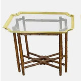 Baker Funiture Vintage Brittish Colonial Style w/ Bamboo Base & Removable Brass Framed Glass Tray Top SIDE TABLE 29Wx20Dx26H