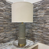 Stone Finish w/ Brass Accent w/ Linen Drum Shade TABLE LAMP 16Wx30H