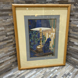 Framed Needlepoint Cat Under Lamp Scene ART WORK 17x21