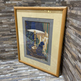 Framed Needlepoint Cat Under Lamp Scene ART WORK 17x21