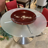 Room & Board Round Frosted Glass w/ Stainless Steel Base DINING TABLE 48d30h