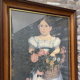 Early American Girl w/ Flowers Vintage Print ART WORK 20Wx31H