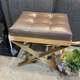 Rodrigo Leather Stool w/ Brass Cross Base OTTOMANS 20w15d18h