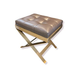 Rodrigo Leather Stool w/ Brass Cross Base OTTOMANS 20w15d18h
