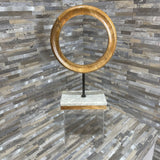 Wooden Circle Ring Sculpture On Marble Stand ACCESSORIES 7w4d15h