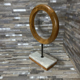 Wooden Circle Ring Sculpture On Marble Stand ACCESSORIES 7w4d15h