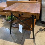 Rustic Wood 2-Tier Metal X-Base Frame SIDE TABLE 24Wx24Dx23H
