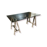 Modern Glass Top w/ Stainless Steel Base DESKS Silver 60w36d30h
