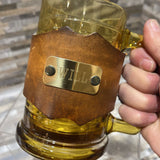 Amber Glass Beer Mug w/ Leather Wrap & "WILL" Monogram ACCESSORIES 5Wx4Dx5H