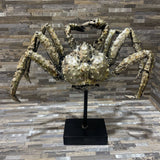 Highly Detailed Silver Leaf Crab Sculpture on Pedestal ACCESSORIES 18Wx10Dx16H