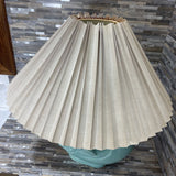 Vintage 80s Deco Stylized Ceramic Ring Base w/ Pleated Accordion Shade TABLE LAMP Aqua 26Wx29H