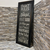 "Family Rules" Narrow Framed Canvas ART WORK 15x39
