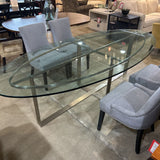 Oval Glass Top w/ Metal Base DINING TABLE 106w48d30h