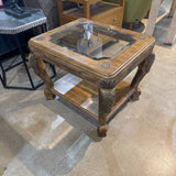 Italianate Style Ornate 2-Tier w/ Glass Top SIDE TABLE 28Wx23H