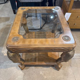 Italianate Style Ornate 2-Tier w/ Glass Top SIDE TABLE 28Wx23H