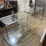 Vintage Swing Out Deco Style Chrome Framed Tiered Glass Bar Cart on Casters FURNITURE 45Wx20Dx29H expands larger