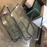 Vintage Swing Out Deco Style Chrome Framed Tiered Glass Bar Cart on Casters FURNITURE 45Wx20Dx29H expands larger
