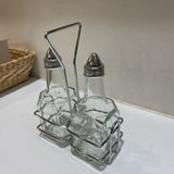 Oil & Vinegar Set in Metal Carrier ACCESSORIES 5Wx3Dx7H
