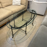 1970s Mid Century Labarge Brass Base & Oval Glass COFFEE/COCKTAIL TABLE 52w26d18h