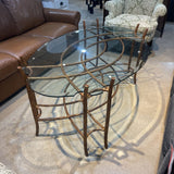 Dennis & Leen Vintage Chinoiserie Faux Bois Gilt Bronze Oval Glass COFFEE/COCKTAIL TABLE 55.5Wx36Dx26H
