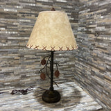 Metal Twig Base w Pinecones w Faux Leather Shade TABLE LAMP 15Wx28H