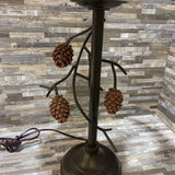Metal Twig Base w Pinecones w Faux Leather Shade TABLE LAMP 15Wx28H