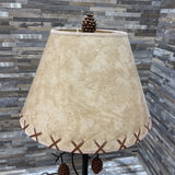 Metal Twig Base w Pinecones w Faux Leather Shade TABLE LAMP 15Wx28H