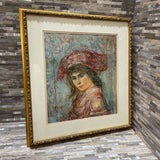 Girl in a Red Cap By Edna Hibel Print - Well Framed ART WORK 24Wx26H