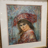 Girl in a Red Cap By Edna Hibel Print - Well Framed ART WORK 24Wx26H
