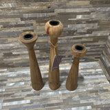 Bloomhome 3pc Set Tulip Candle Holders Barnwood ACCESSORIES 2.5d15h Tallest