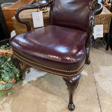 Fine Georgian Style Leather w/ Brass Tack Head Trim w/ Mahogony Frame DINING CHAIRS 26Wx25Dx43H