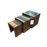 Villa2 3pc Acta Wooden Nesting Stools FURNITURE 19.5Wx16.5Dx17.5H largest