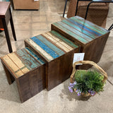 Villa2 3pc Acta Wooden Nesting Stools FURNITURE 19.5Wx16.5Dx17.5H largest